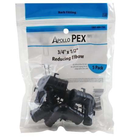 APOLLO PEX 3/4 in. x 1/2 in. Plastic PEX Barb 90-Degree Elbow (5-Pack), 5PK PXPAE12345PK